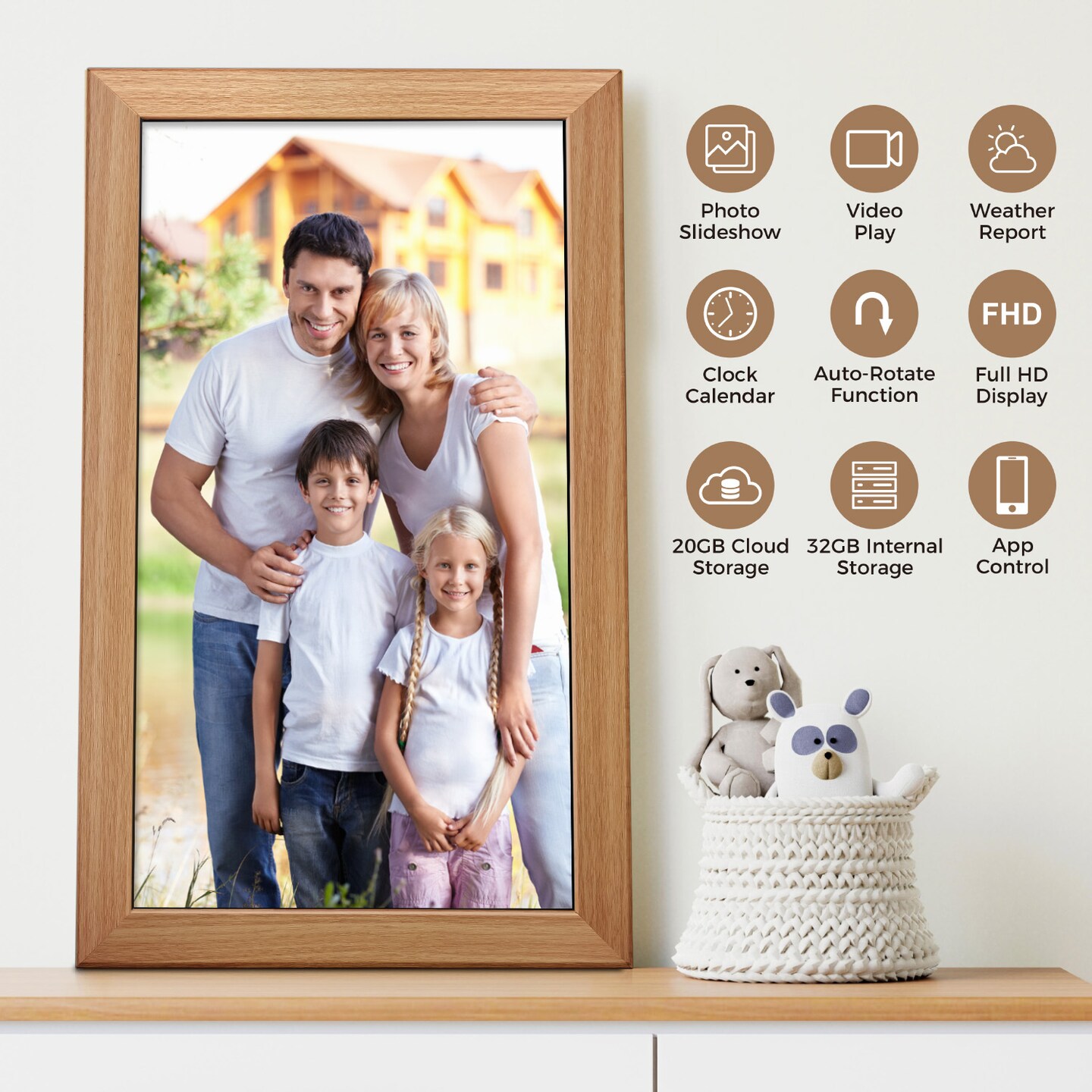 21.5&#x201D; True Cloud Frame, Send Photo Remotely, Enhanced Photo Experience w/ HD IPS LCD Screen, 120GB Cloud Storage, 32GB Flash Storage, Auto-Rotate