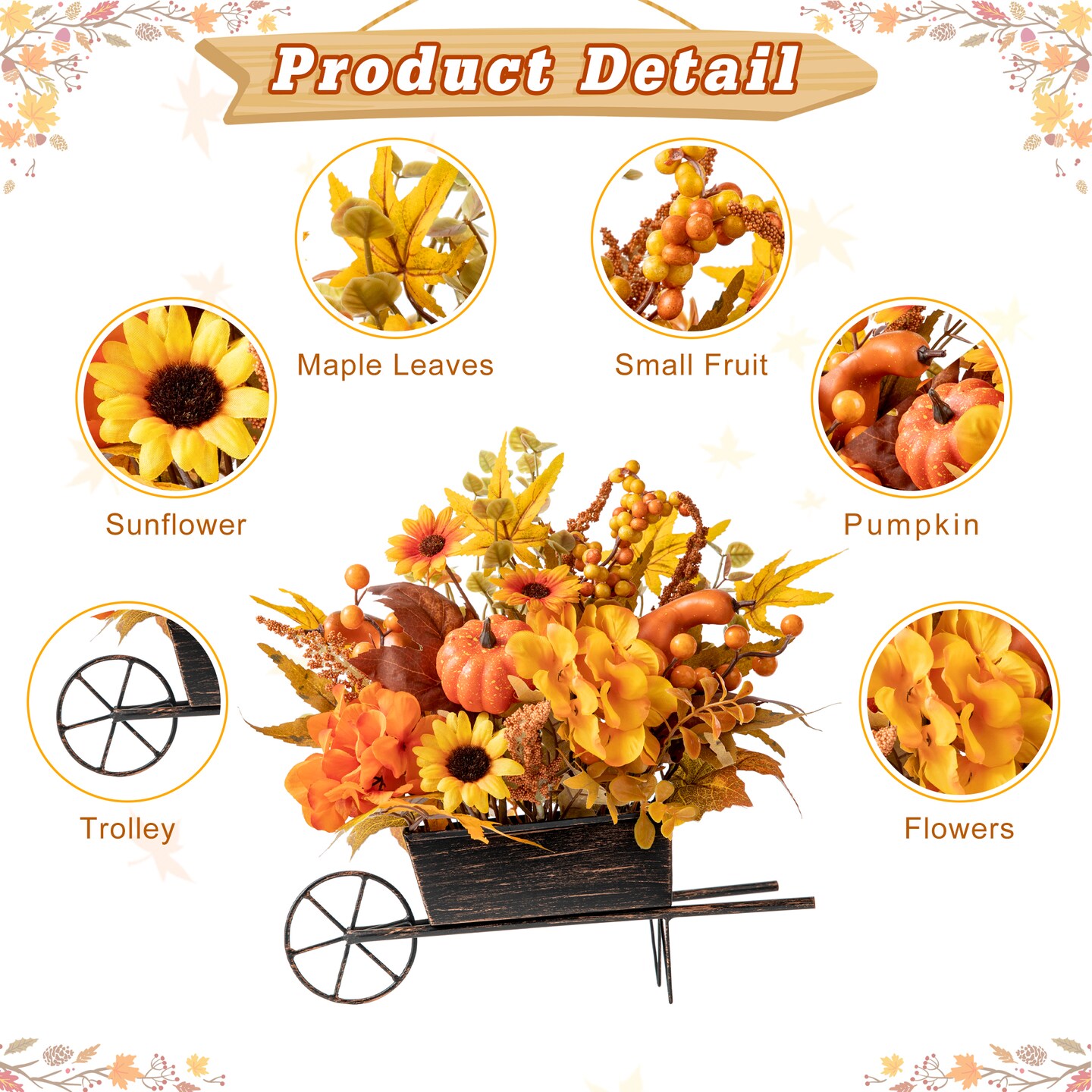 Set of 2 14&#x22;L Fall Floral Cart Centerpiece