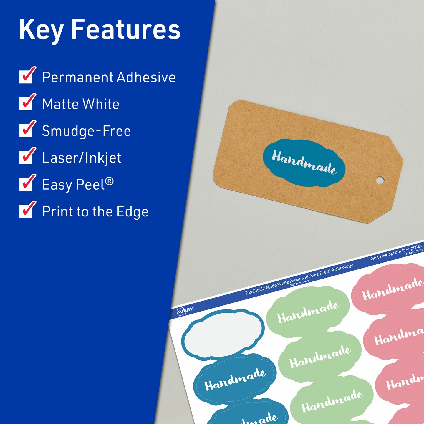 Avery TrueBlock Matte White Paper Labels, 1-1/8" x 2-1/4" Oval Scalloped