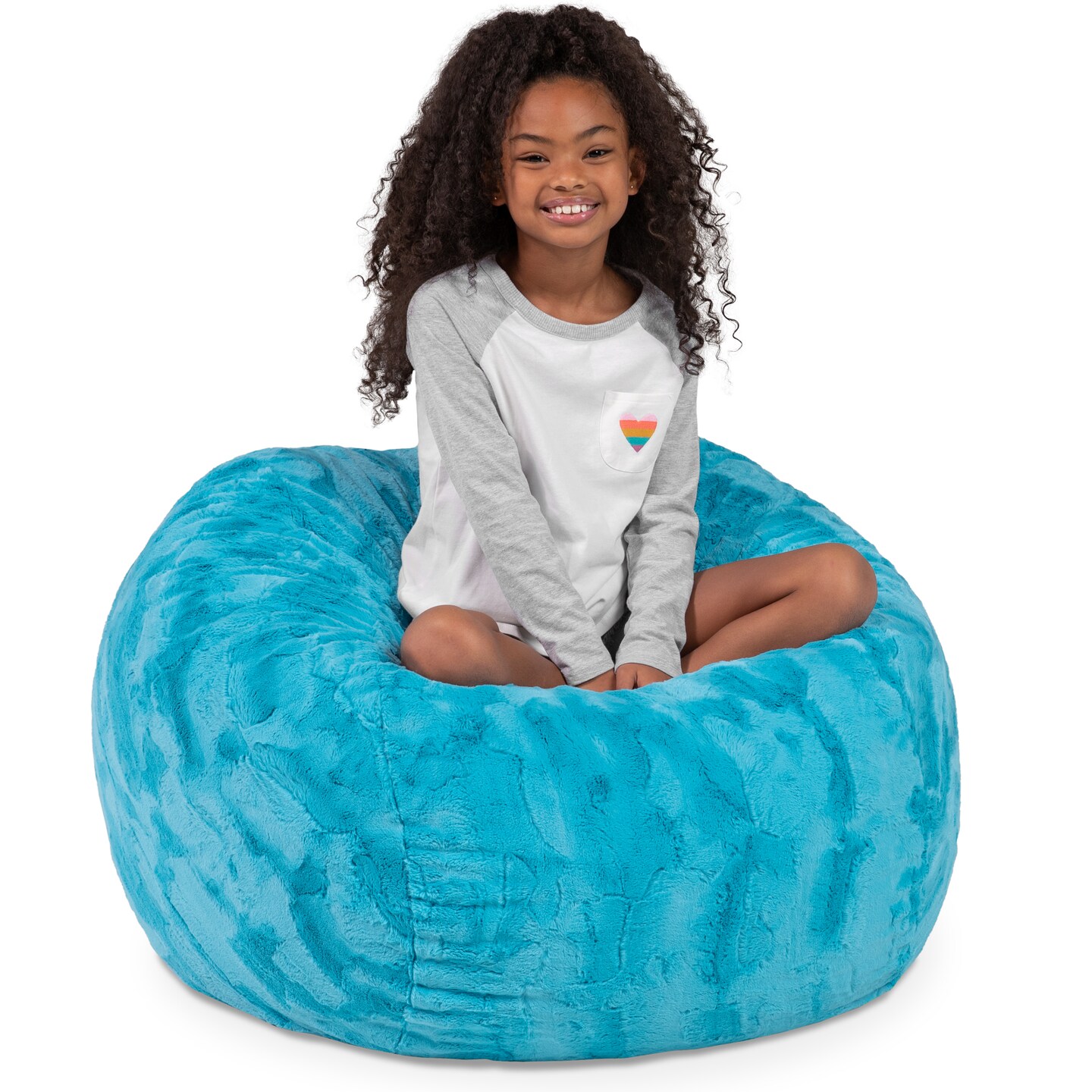 CC Home Furnishings Kids Round Faux Fur Bean Bag Chair - 3' - Turquoise Blue