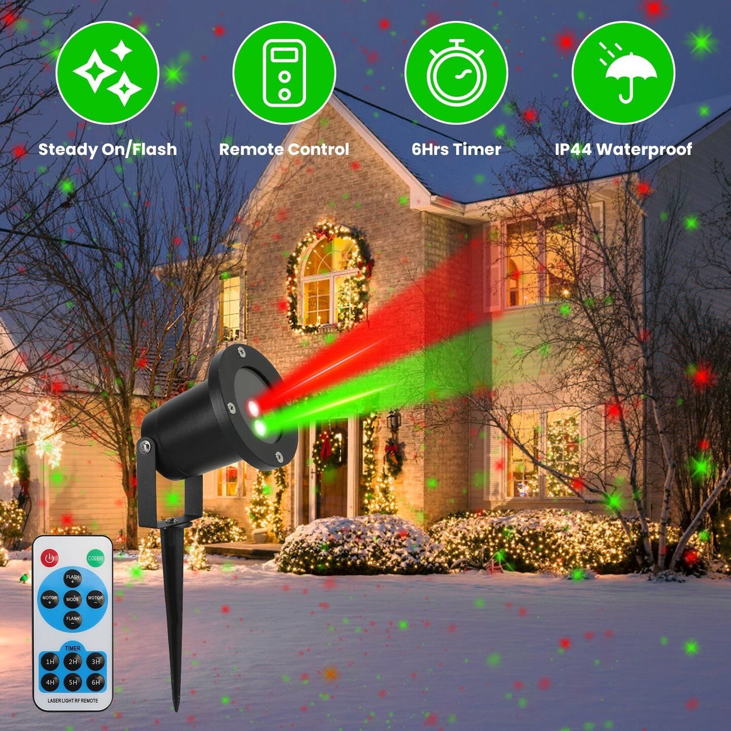 Edge Collections - 11&#x22; x 5&#x22; - Black - GPCT Outdoor Laser Projector Light 6 Hours Timer IP44 Waterproof - 1 Piece