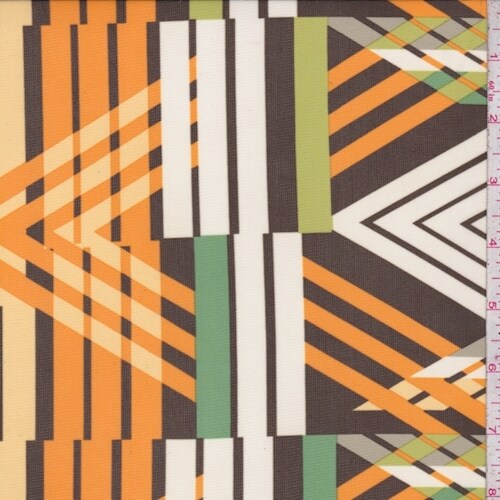 Orange/Jade Multi Stripe/Chevron Power Mesh Fabric By the Yard