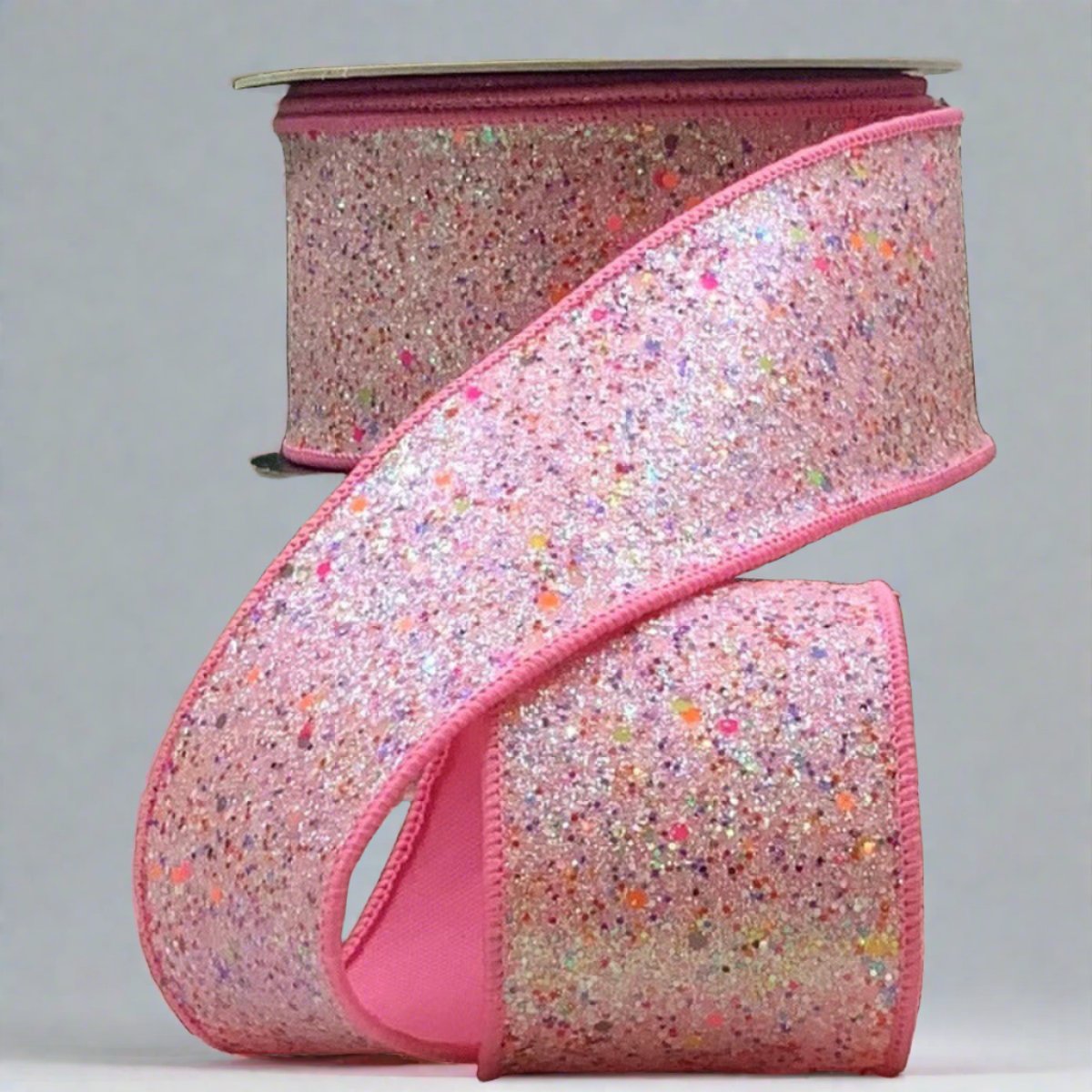 2.5&#x22; Glitter Confetti Ribbon: Pink (10 Yards)
