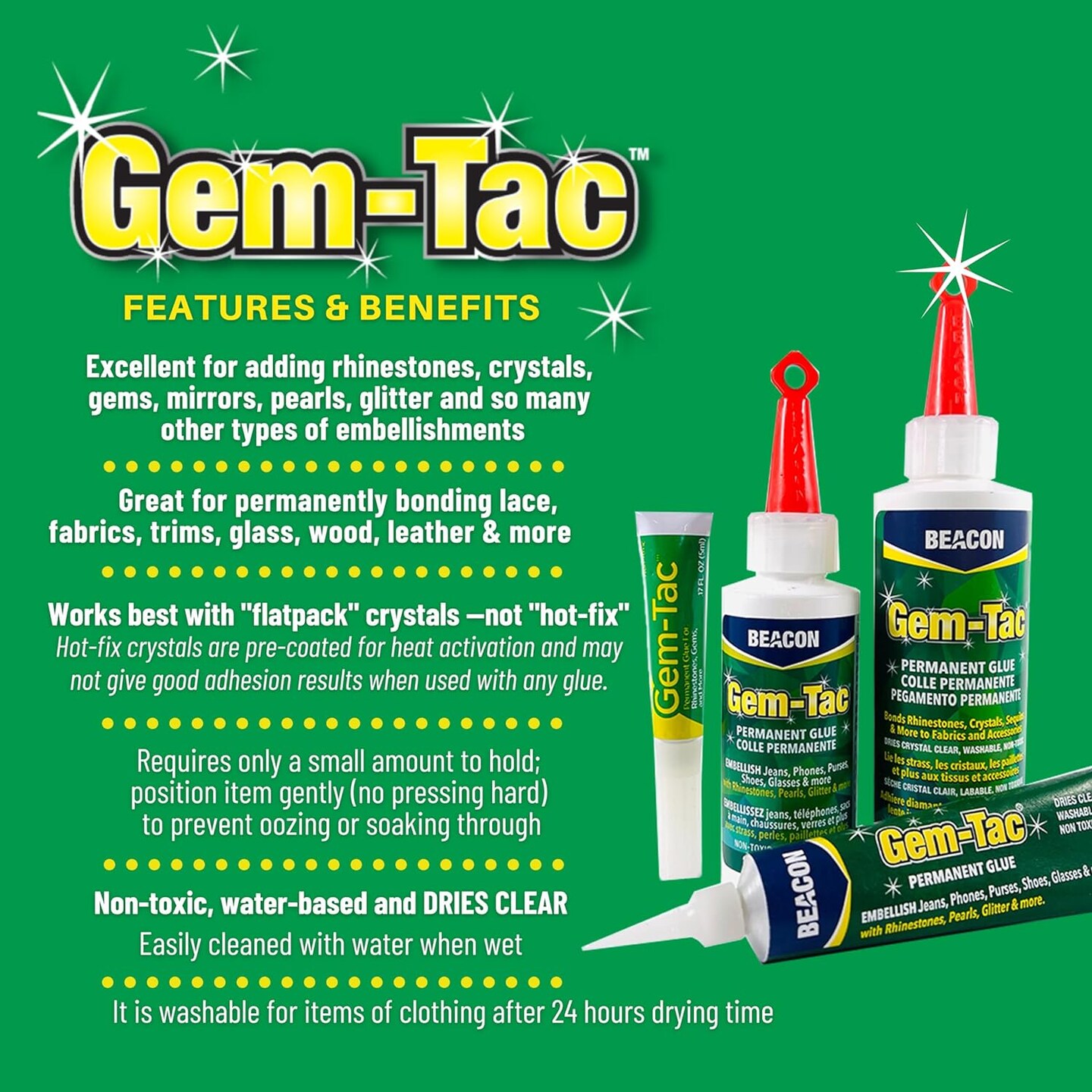 Beacon Gem-Tac Permanent Glue for Embellishing, MINI 3 Pack, 0.51 FL OZ Total, Clear