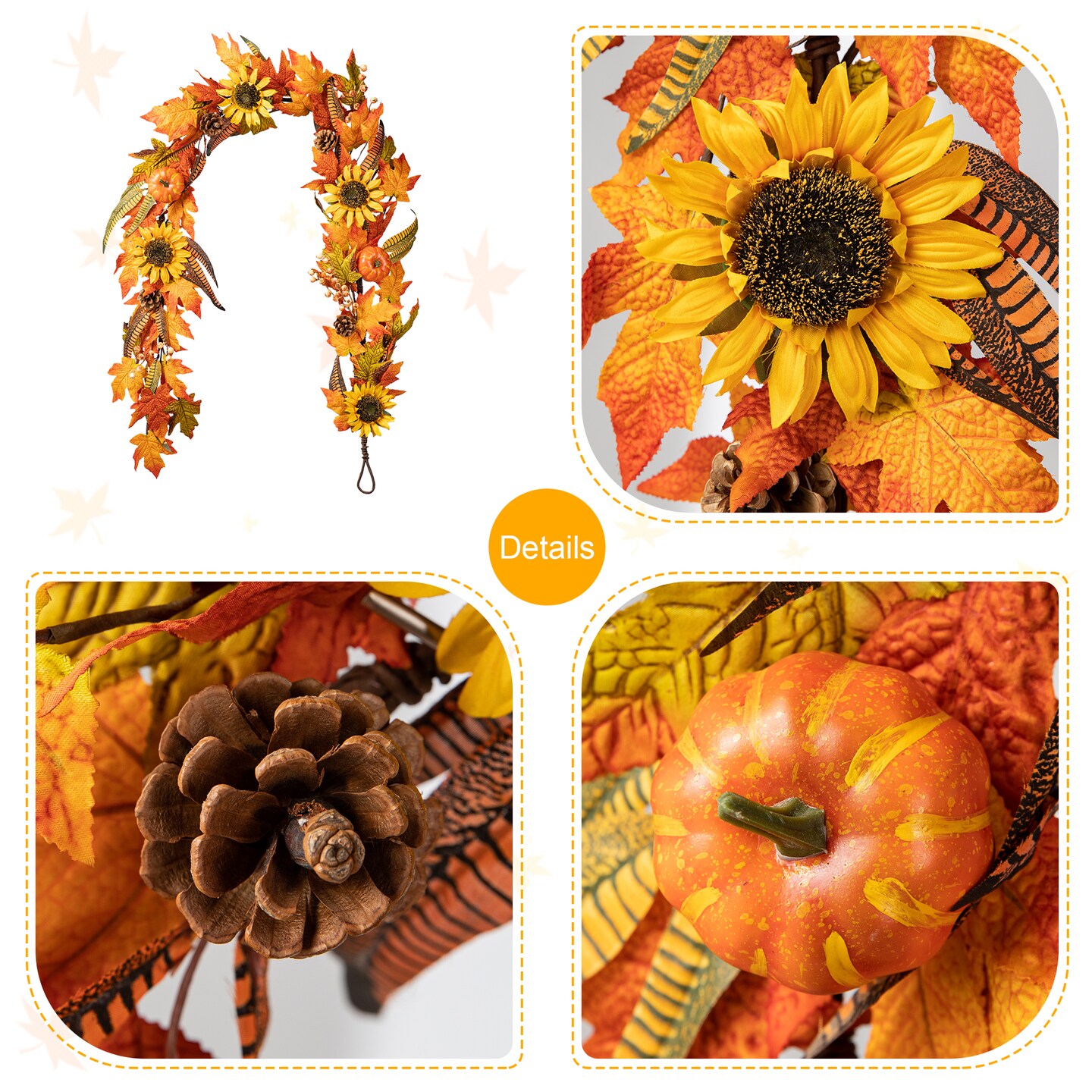 Set of 2 6ft Fall Maple Leaf and Sunflower Garland