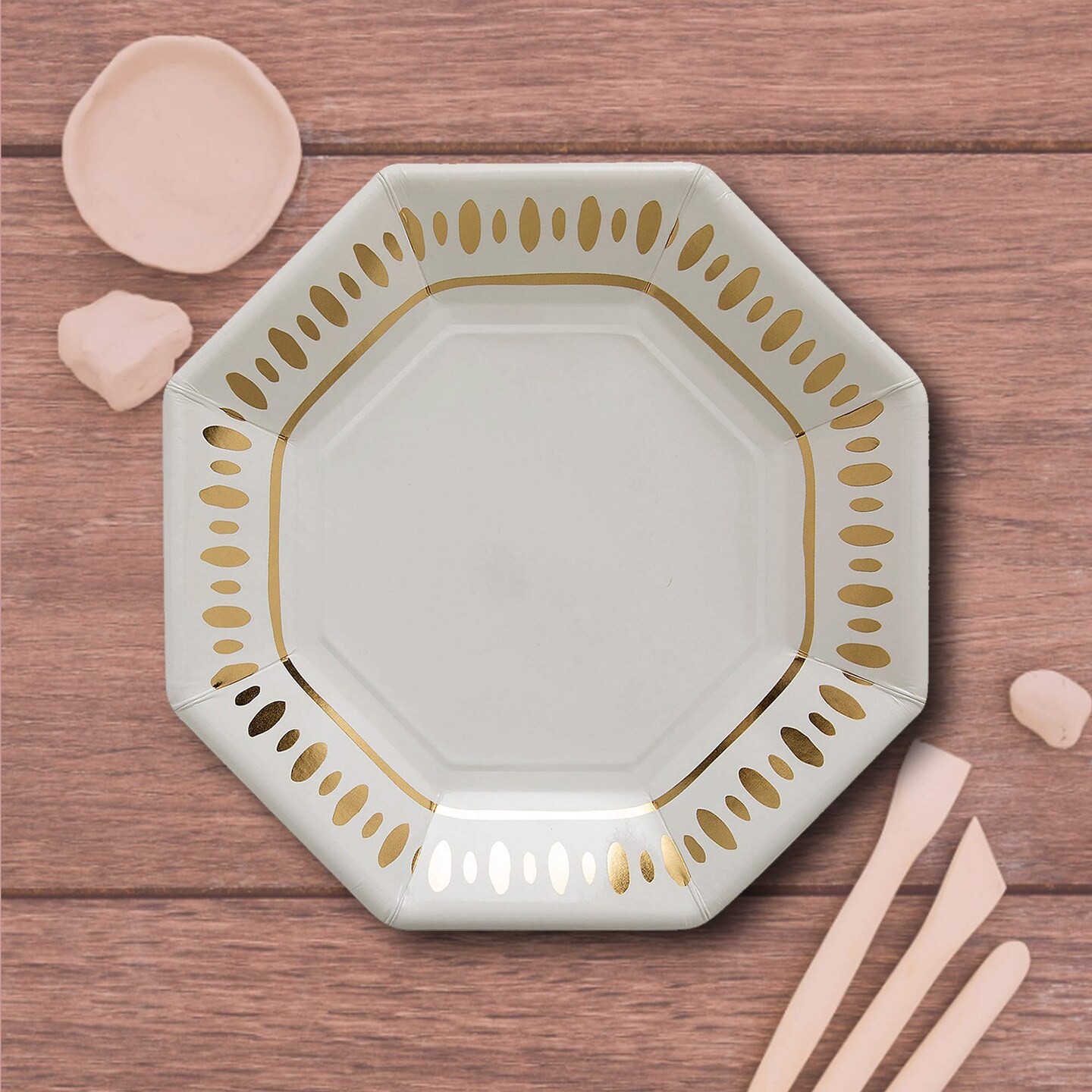 8 Count White & Gold Party Paper Dinner Plates 9" Elegant Disposable Dinner Plates