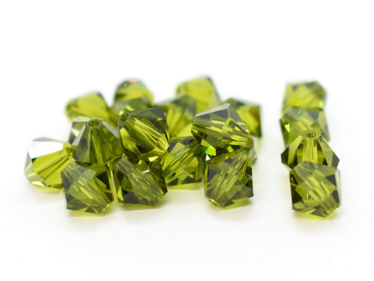 200pcs Authentic Preciosa 3mm (0.12 Inch) Small Faceted Bicone Crystal Loose Beads Olivine Green Compatible with Swarovski 5301/5328 for DIY Jewelry Making Pre-B319