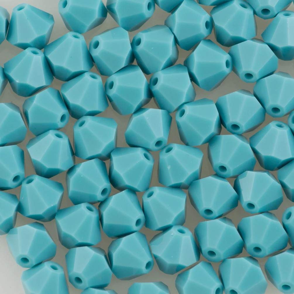100pcs Authentic Preciosa 4mm (0.16 Inch) Small Faceted Bicone Crystal Loose Beads Blue Turquoise Compatible with Swarovski 5301/5328 for DIY Jewelry Making Pre-B439