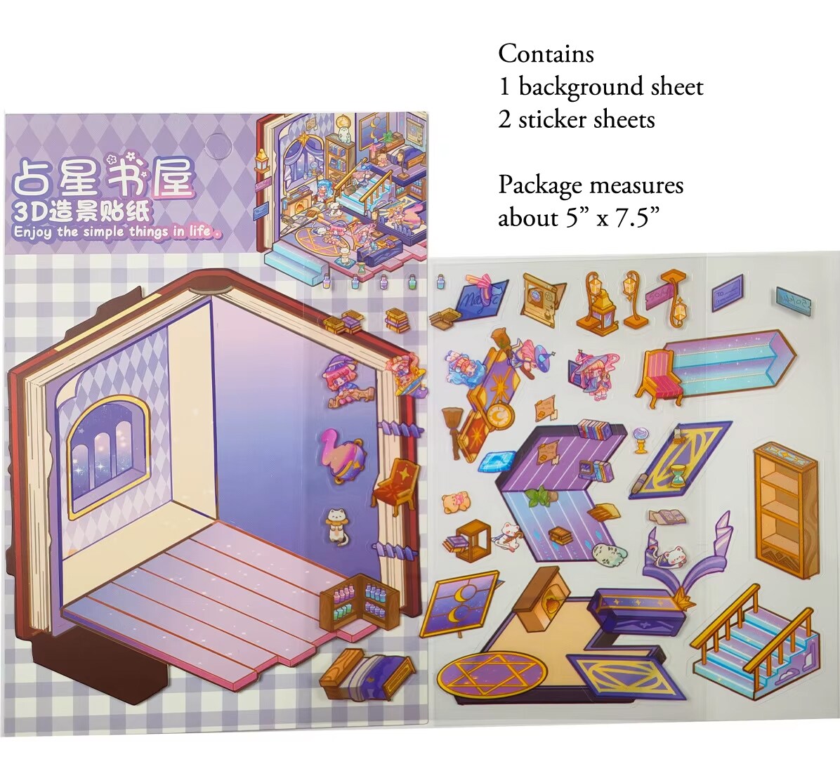 Fantasy Bookstore Sticker Scene, Magical Isometric Room Stickers, Adorabilities