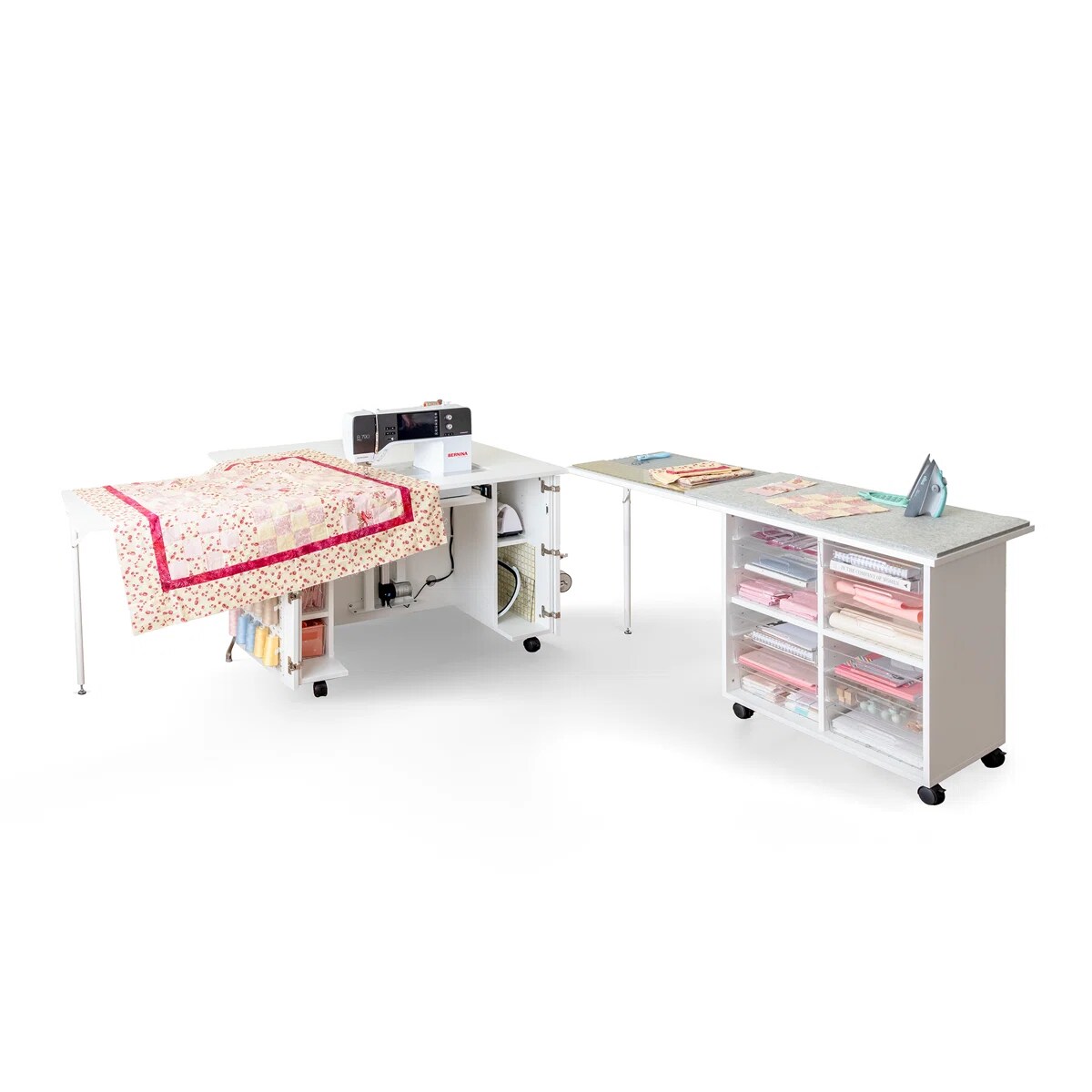 DreamStation Deluxe & DreamCart Bundle - Expandable Crafting & Sewing Cabinet with Storage, Table, Pegboards & Acrylic Totes