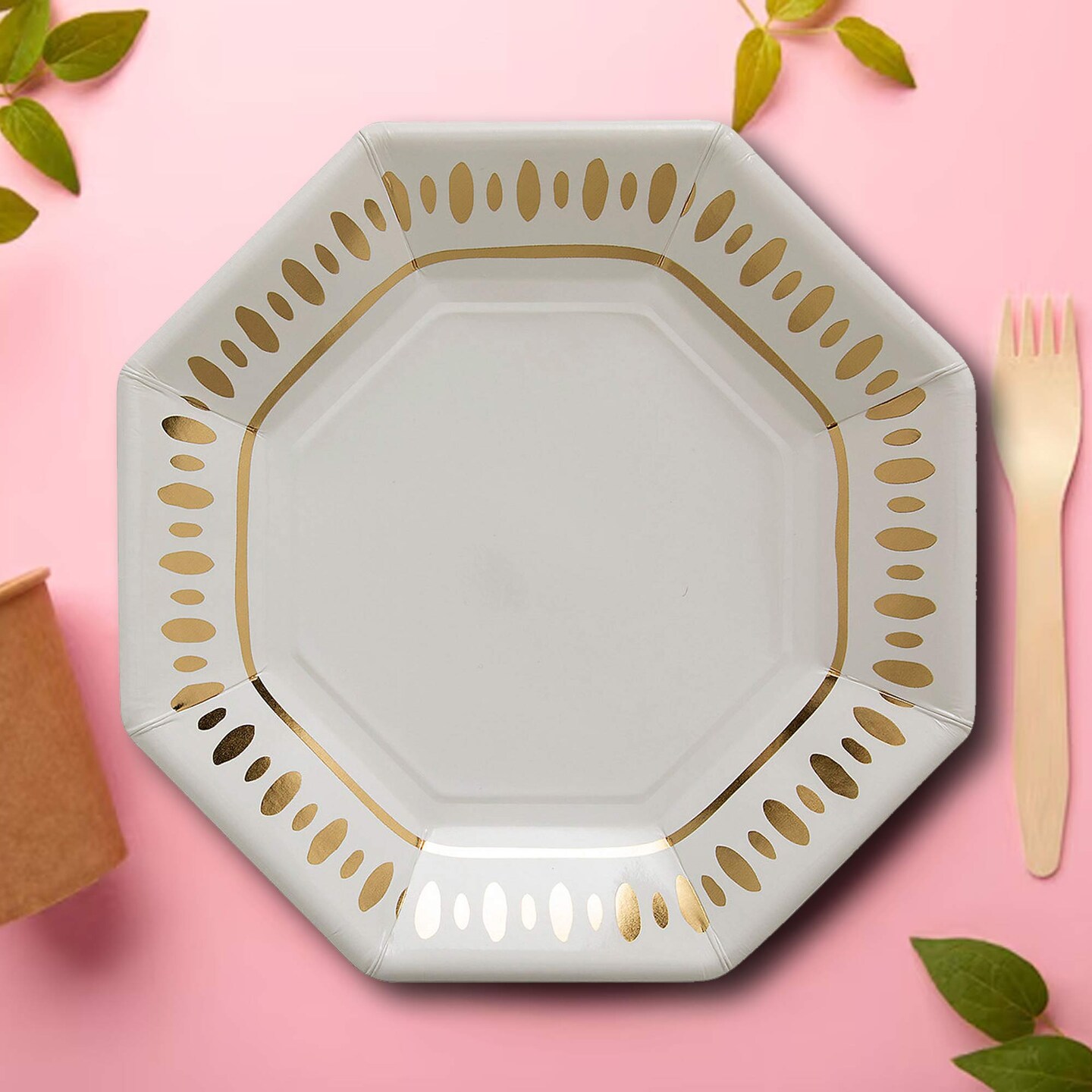 8 Count White & Gold Party Paper Dinner Plates 9" Elegant Disposable Dinner Plates