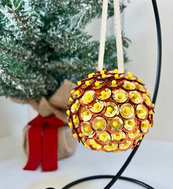 Vintage Style Sequin Christmas Ornament - Handmade Retro Holiday