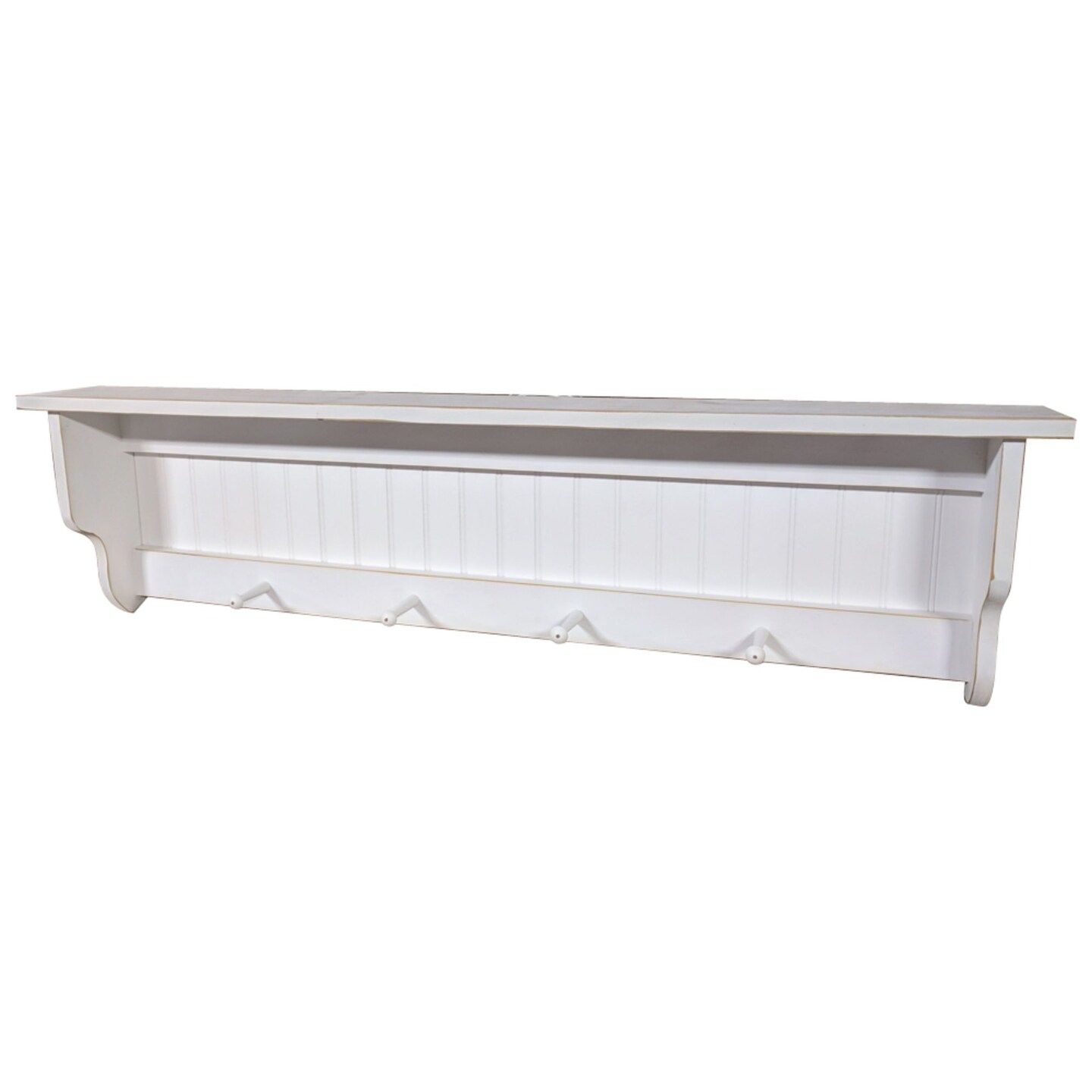 Contemporary Home Living 4' Distressed White Rectangular Storage Shelf with Pegs