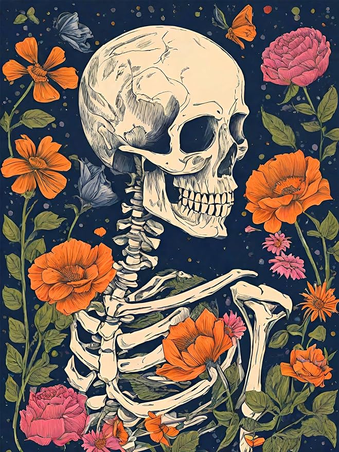 Skull Diamond Painting Kits for Adults Skeleton Diamond Art Kits for Beginners, Round 5d Gem Art Kits for Adult DIY Crafts Kits for Gift Home Wall Decor Gifts (12x16inch, B11062
