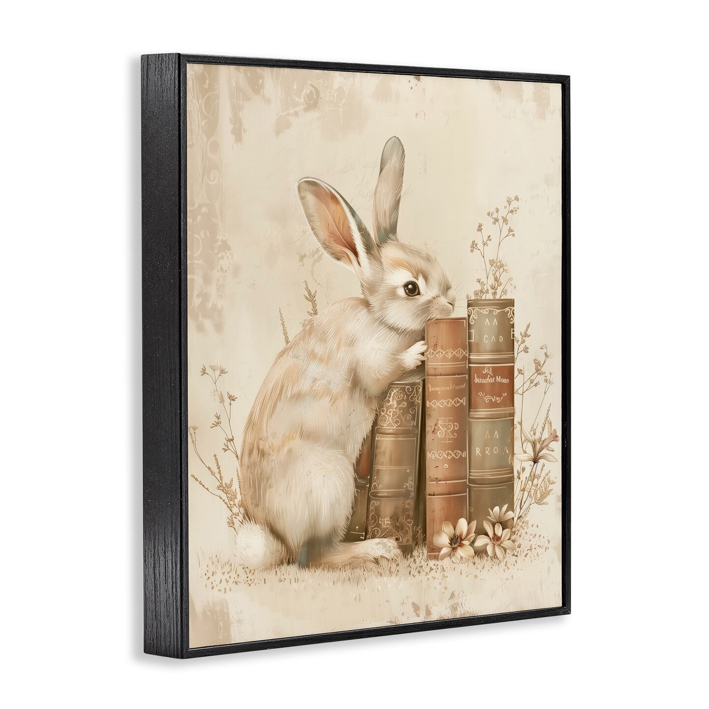 Stupell Industries Neutral Rabbit & Books Framed Giclee By Arlington Prints