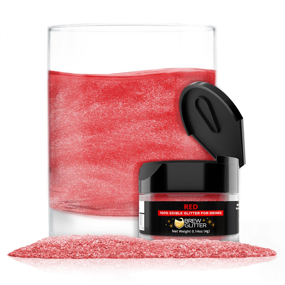 Brew Glitter - Red Edible Drink Glitter (4g, x1 Flip-Cap Jar) for Beer, Cocktails and Beverages