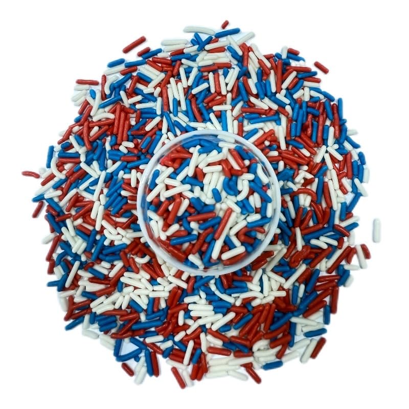 Patriotic 4th of July Edible Jimmies - 2.75oz Red White and Blue Sugar Sprinkles, Festive Baking Decorations for Cupcakes, Cookies, Ice Cream & Macarons, Independence Day & Memorial Day Dessert Toppings (80g)