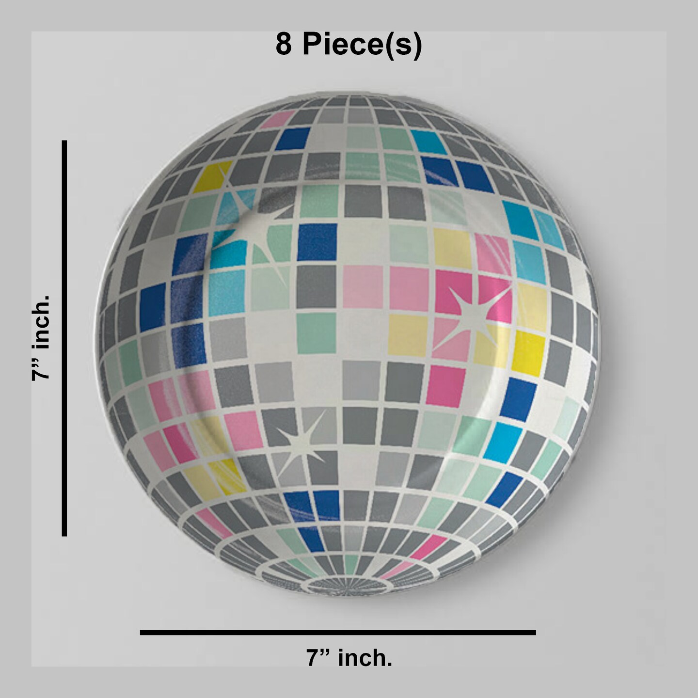 Birthday Beats Disco Ball Paper Dessert Plates 8 Count Party Tableware 7 Inch