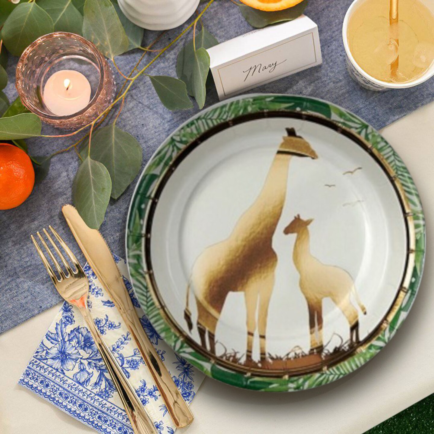 Sophisticated Safari Giraffe Paper Dessert Plates 8 Count Jungle Theme 7 Inch