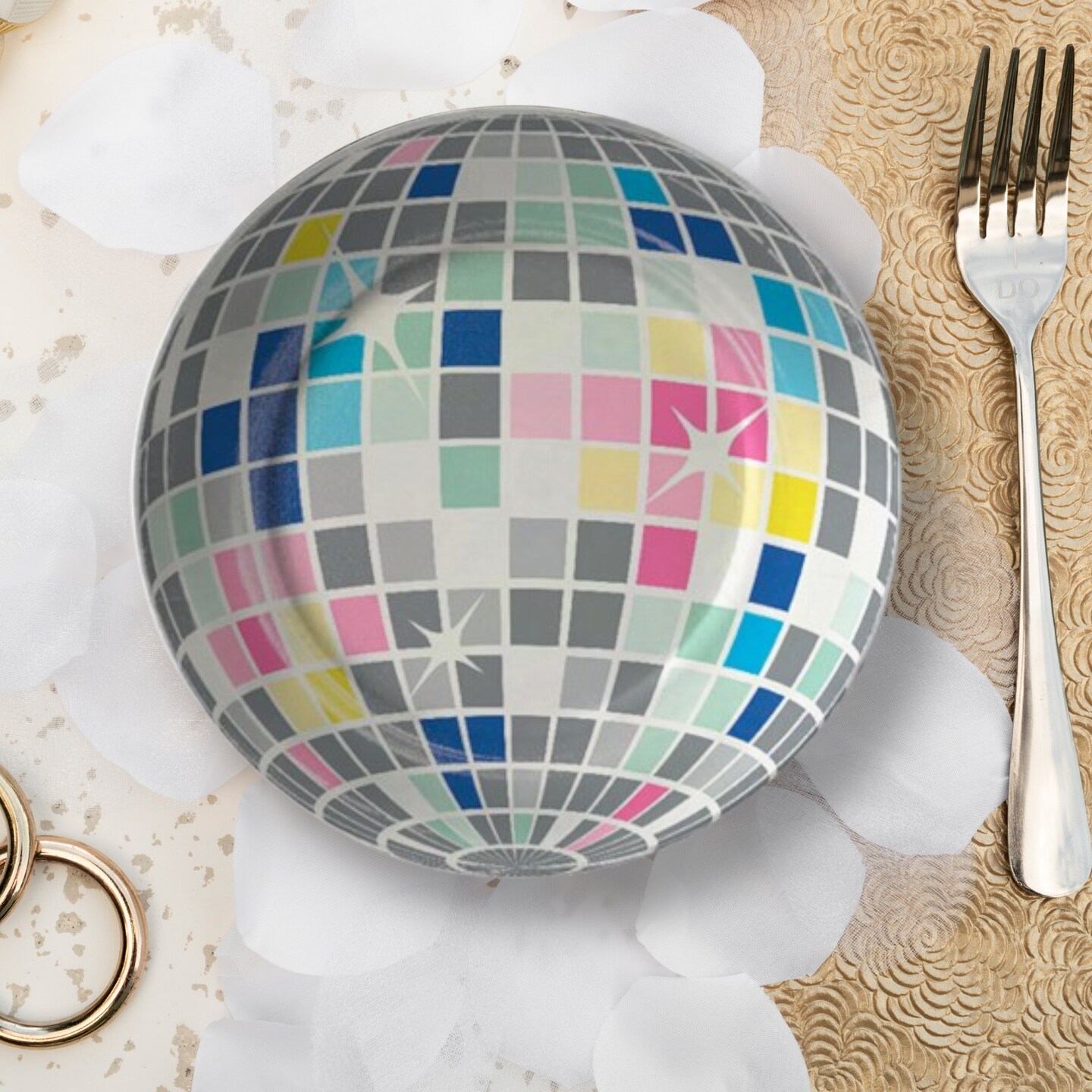 Birthday Beats Disco Ball Paper Dessert Plates 8 Count Party Tableware 7 Inch