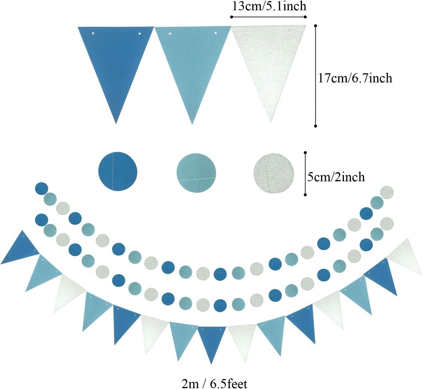 Party Decoration, 21 Pcs Blue Hanging Paper Fans, Pom Poms Flowers