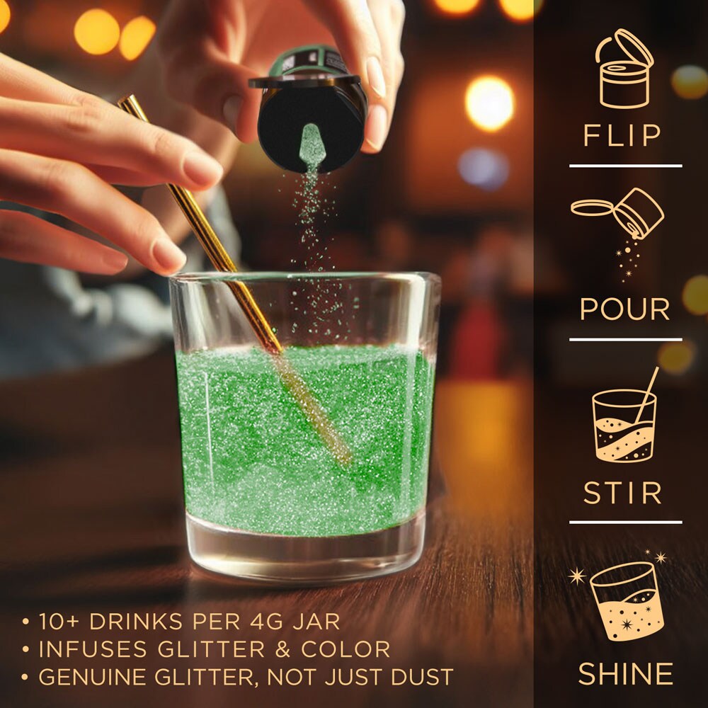 Brew Glitter - Green Edible Drink Glitter (4g, x1 Flip-Cap Jar) for Beer, Cocktails and Beverages