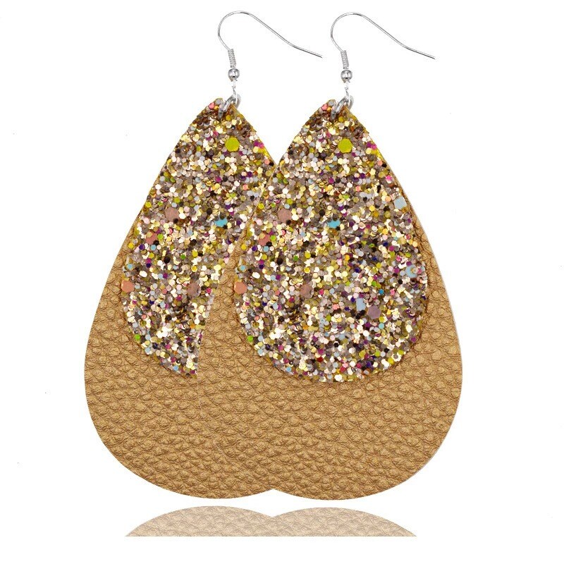 Two-Layer Teardrop Leather Earrings Women Boho Drop Dangle Hook Jewelry