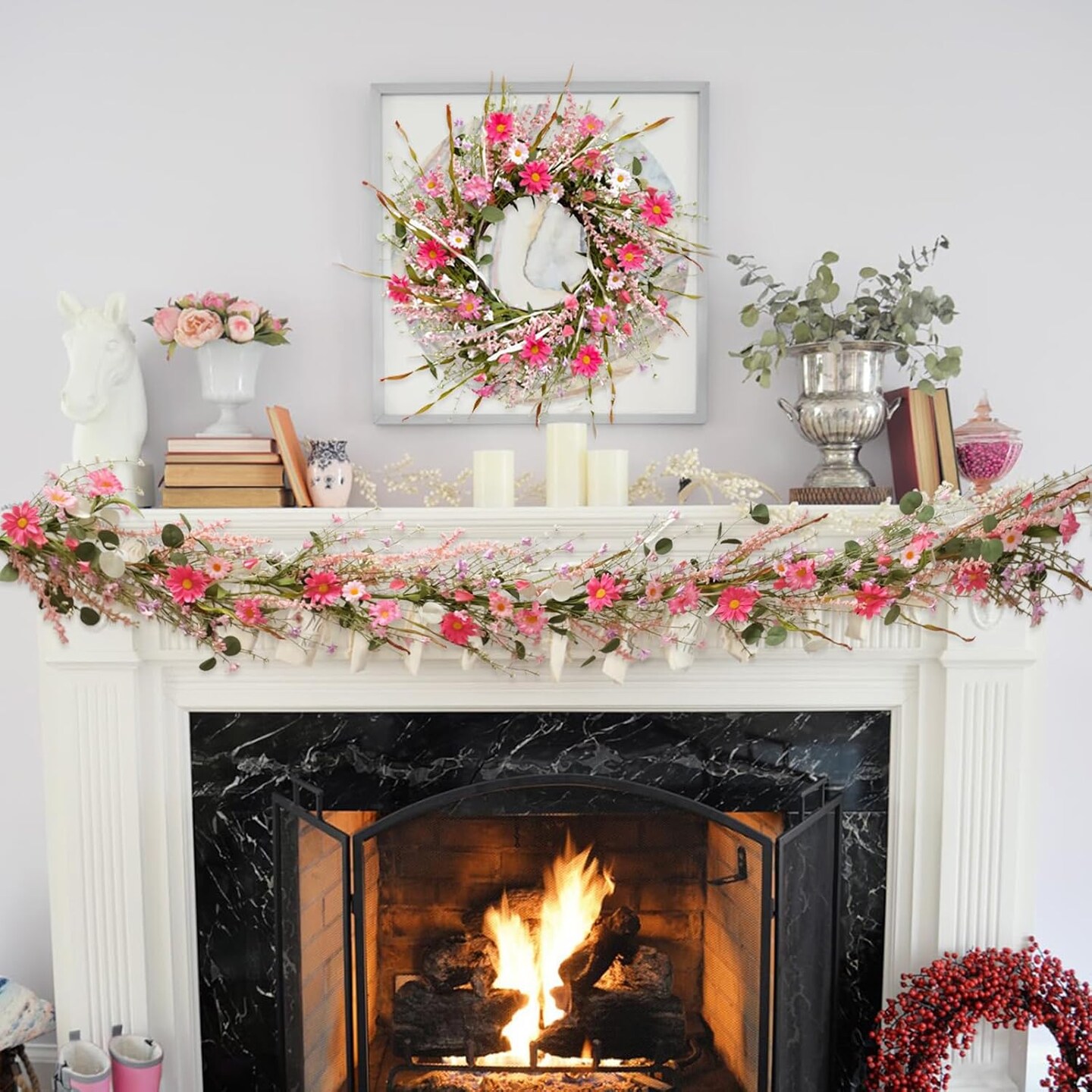 5.9ft Spring/Summer Flower Garland, Artificial Daisies Wildflower Leaves Garland