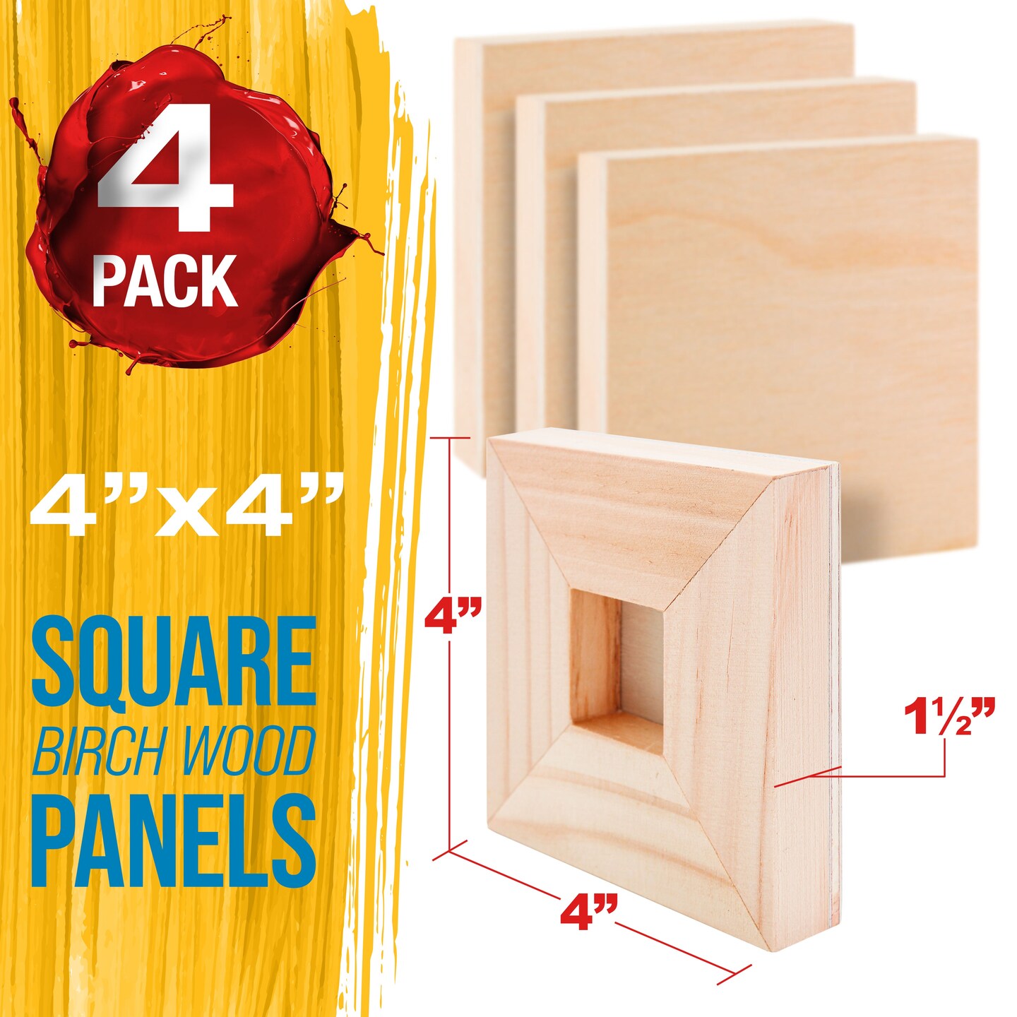 Unfinished Cradled Wood Panels for Painting, 3 Pack of 12x12 inch - Gallery Birch Wooden Canvas Boards 1-1/2" Deep - Mixed-Media Craft, Acrylic, Oil, Encaustic, Paint Pouring