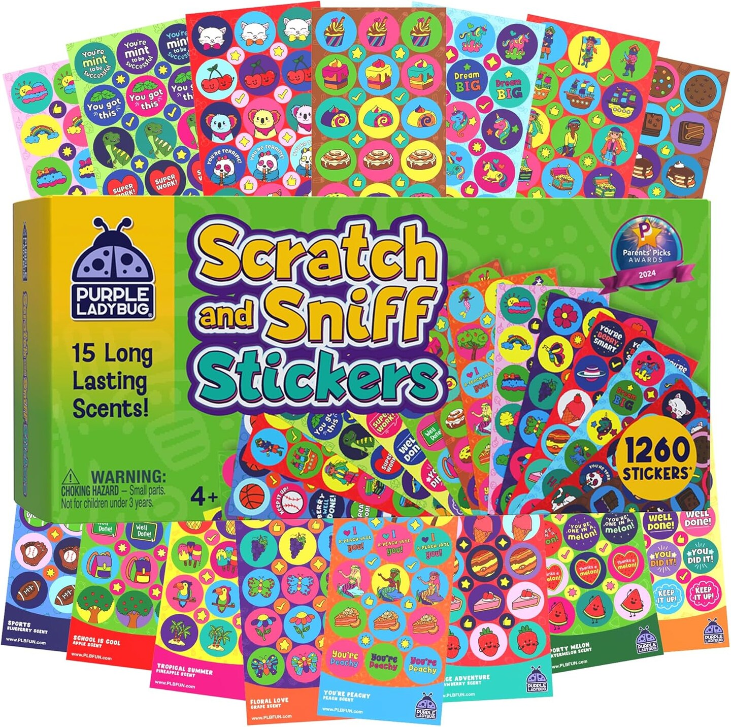 1260 Variety Scratch and Sniff Stickers - 15 Unique Scents - Fun and Motivational