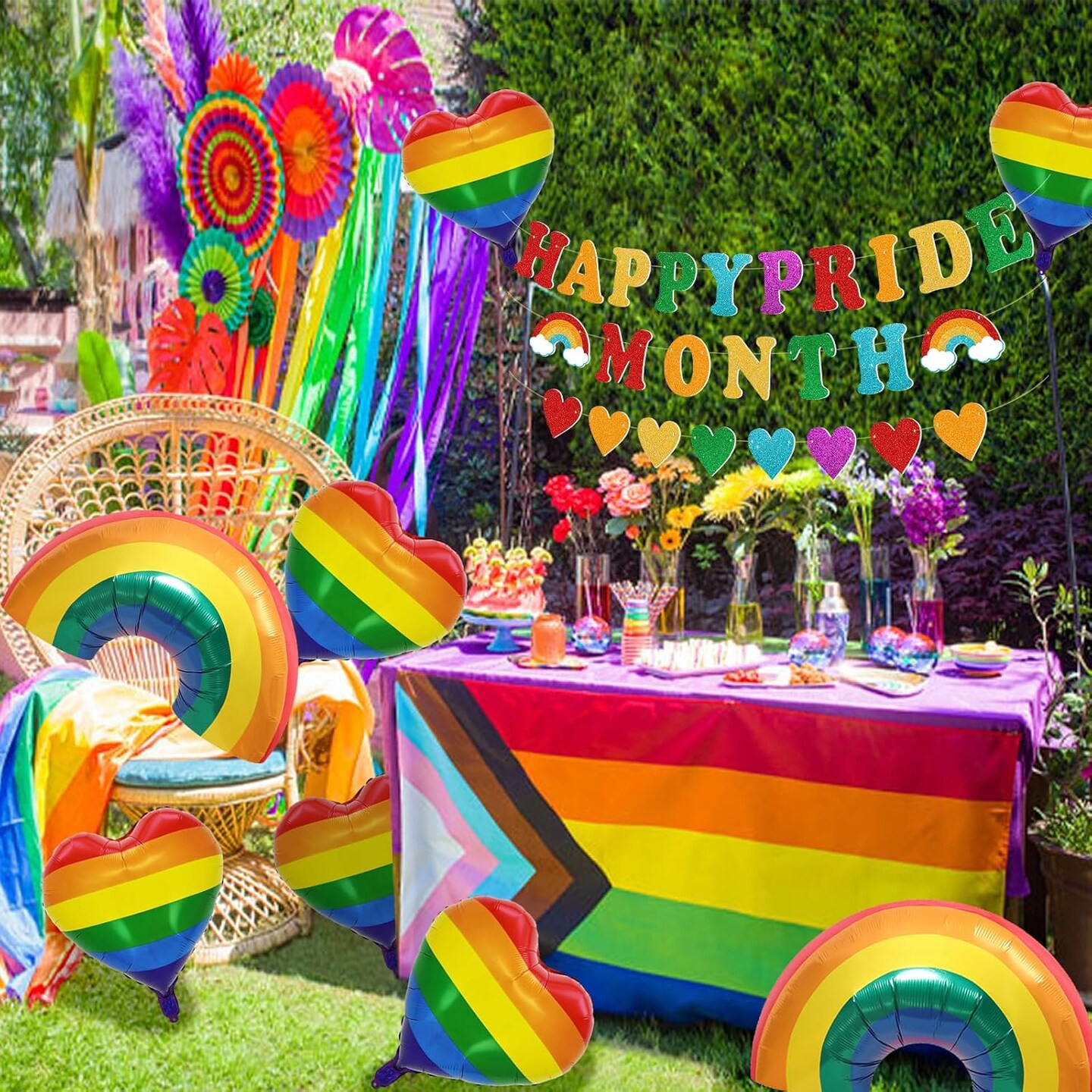 Pride Month Decorations Kit - Banner, Heart Balloons Party Supplies