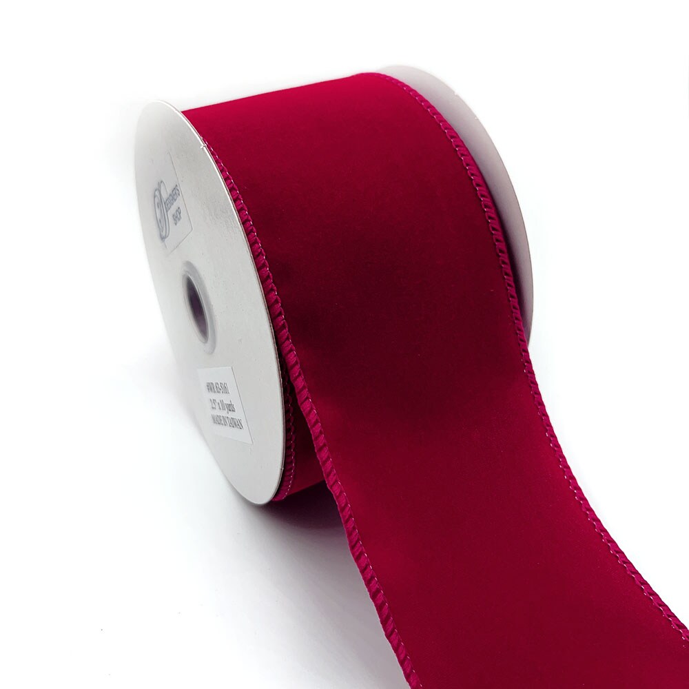 Designer&#x2019;s Shop WR 63-5161 Holiday Velvet Burgundy wired edge ribbon (2.5&#x201D; x 10 yard )