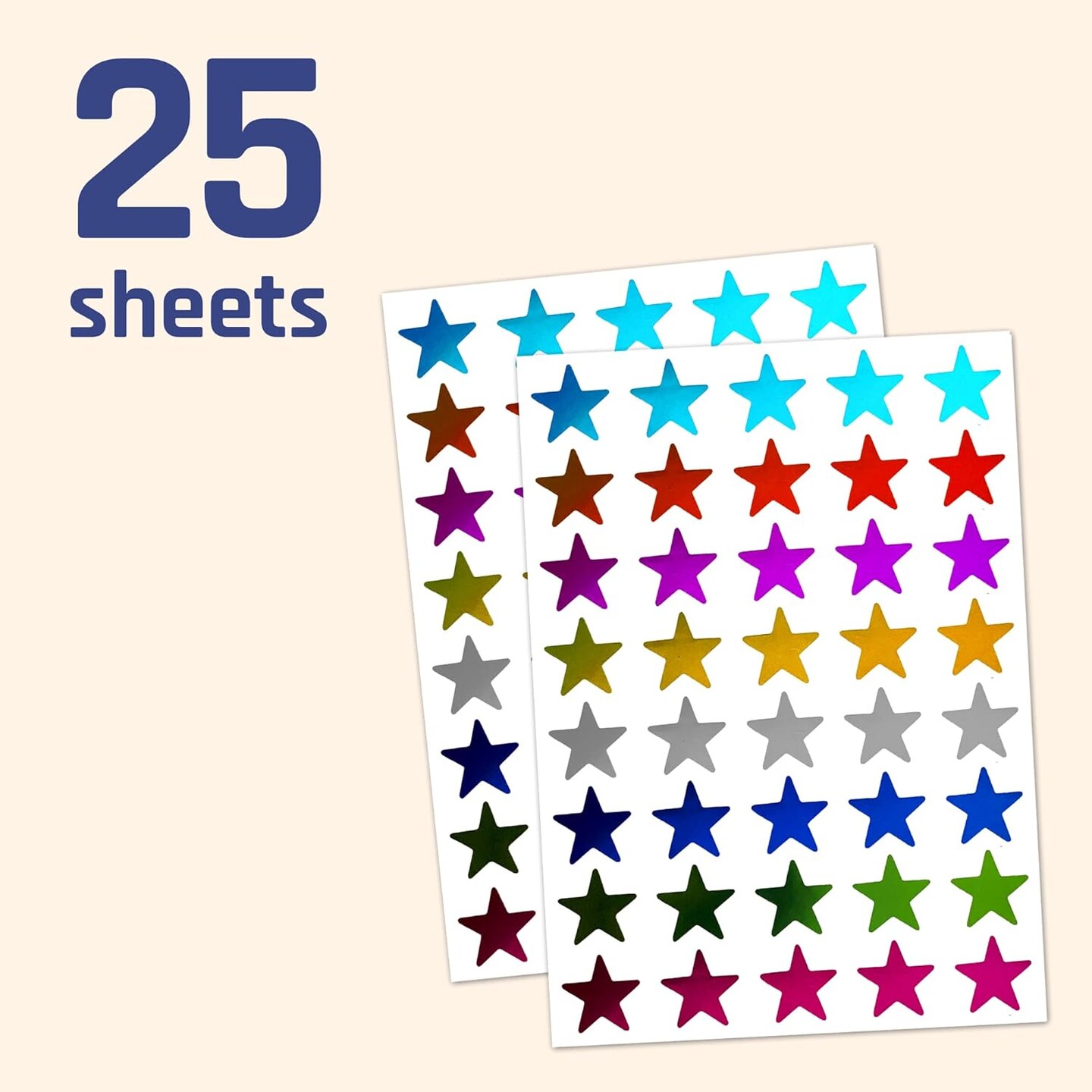 8 Colors - 1000 Pack (0.6" Diameter), Foil Star Metallic Stickers