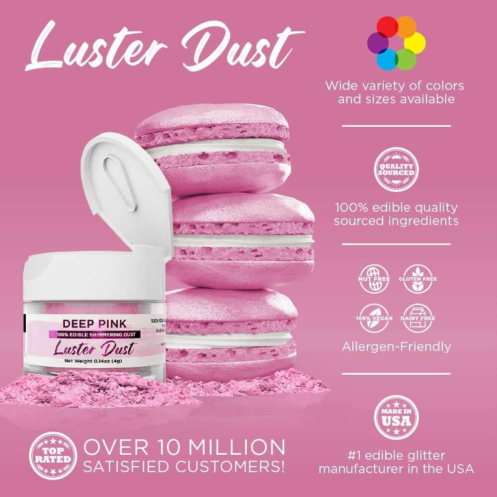 Bakell - Deep Pink Luster Dust (4g, 1x Jar) Edible Vegan Dust & Paint for Baking, Desserts and Beverages