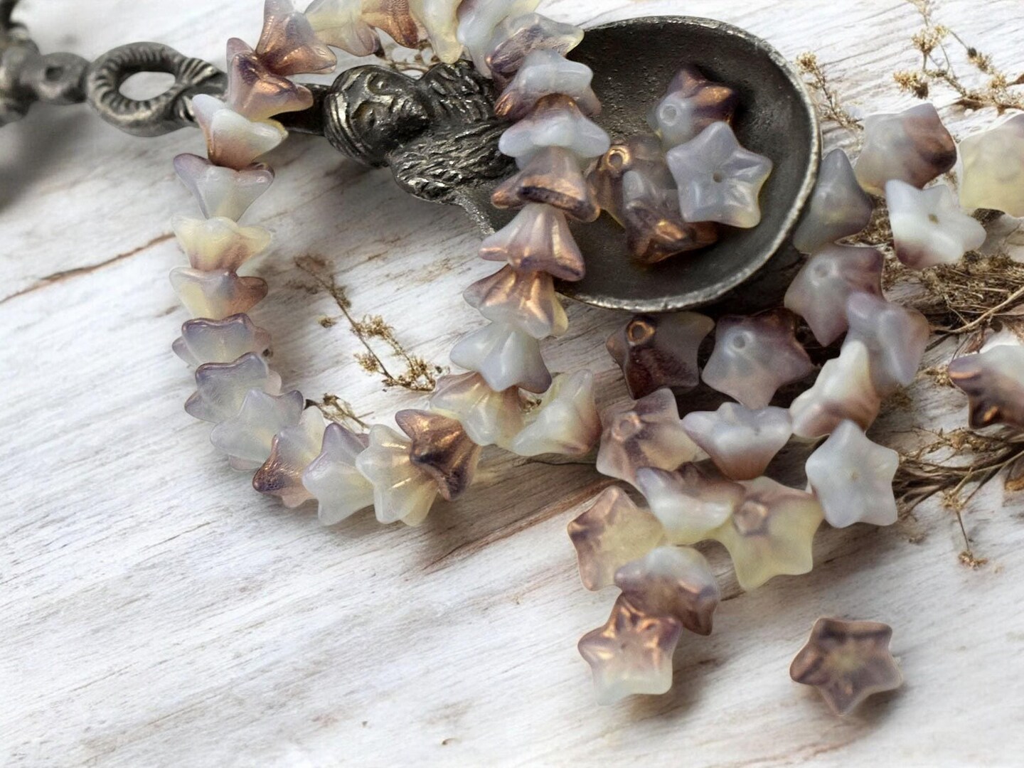 *25* 6x9mm Bronze Washed Yellow Vaseline Glass Bell Flower Beads