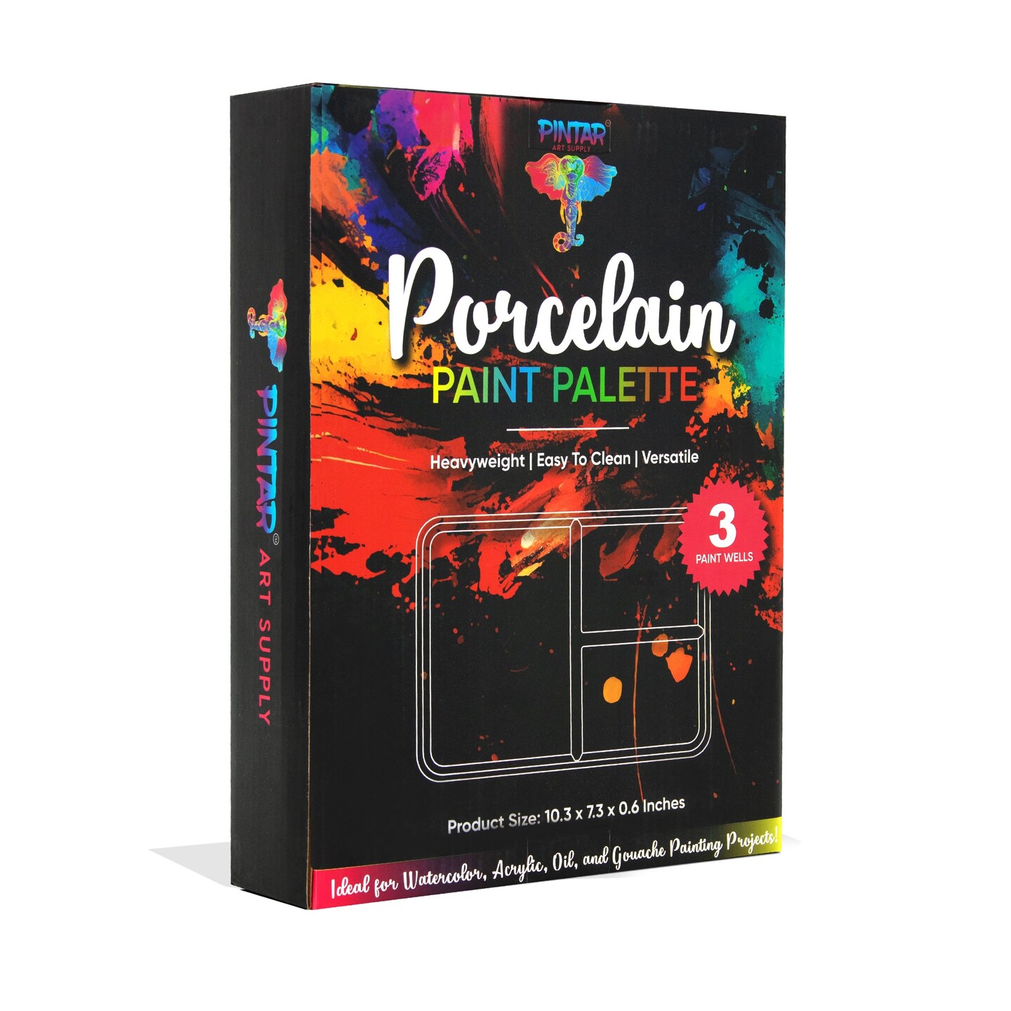 Pintar Ceramic Watercolor Paint Palette Tray - 3 Well Ceramic Palette | &#x201C;10 x 7&#x22; Paint Pallet | Durable Watercolor Palette Tray for Acrylic, Gouache &#x26; All Water-Based Paints
