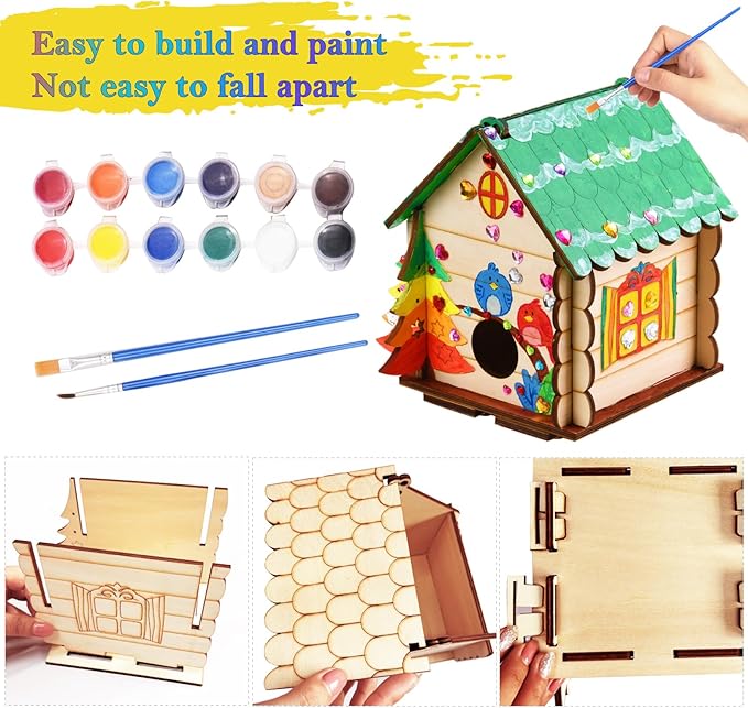 3 Pack Bird House Crafts for Kids Ages 8-12 5-8, DIY Wooden Arts and Crafts Kit for Children to Build, Make Your Own Birdhouse, Summer Painting Activities Crafts Gifts Outdoor Toys for Boys Girls