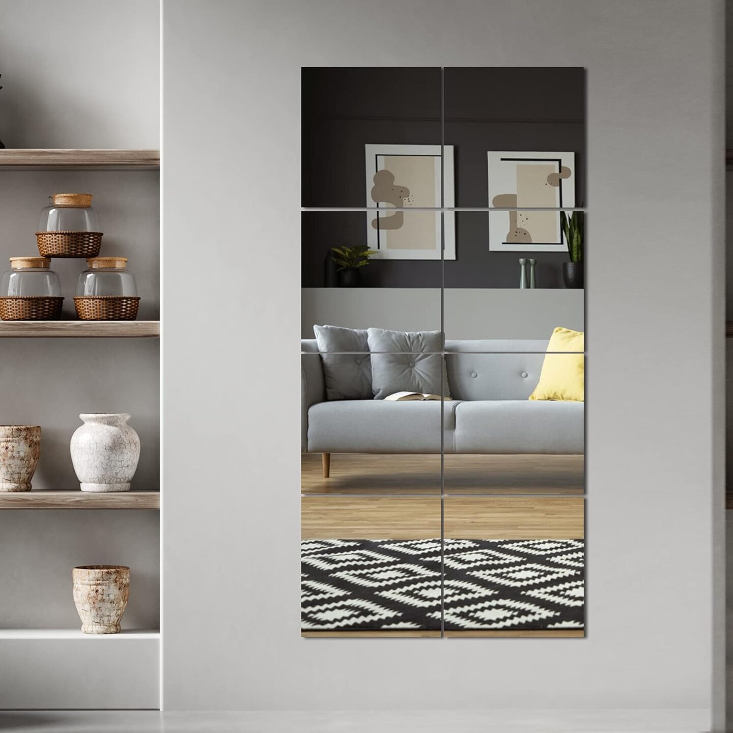 Full Length Mirror Tiles (Glass, 12''x12''x 4PCS), Large Full Body Wall Mirror for Door