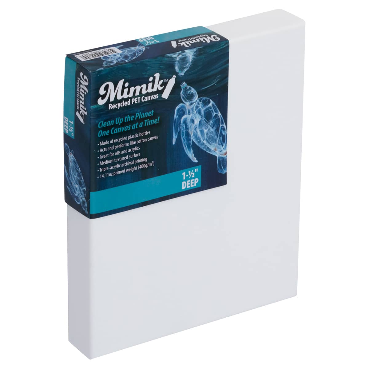 Mimik Recycled Stretched Canvas - Single Canvas - Made from Recycled PET Plastic Bottles - Durable Archival Weave - Triple Acrylic Primed Painting Canvases - 400gsm, 1-1/2 in Deep Pine Stretchers