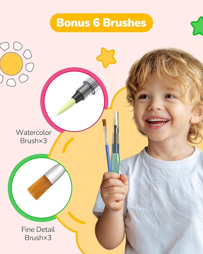 3 Pack Paint with Water Coloring Books for Toddlers, Watercolor Paint Set with 6 Brushes, Painting Activity for Kids Ages 4 5 6 7 8, Christmas Gift Arts & Crafts Toy, Princess, Forest & Sea