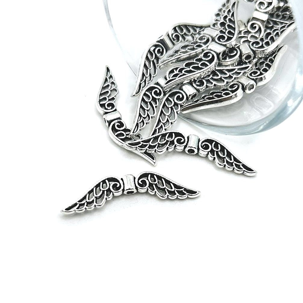 1, 4, 20 or 50 Pieces: Silver Angel Wing Spacer Beads