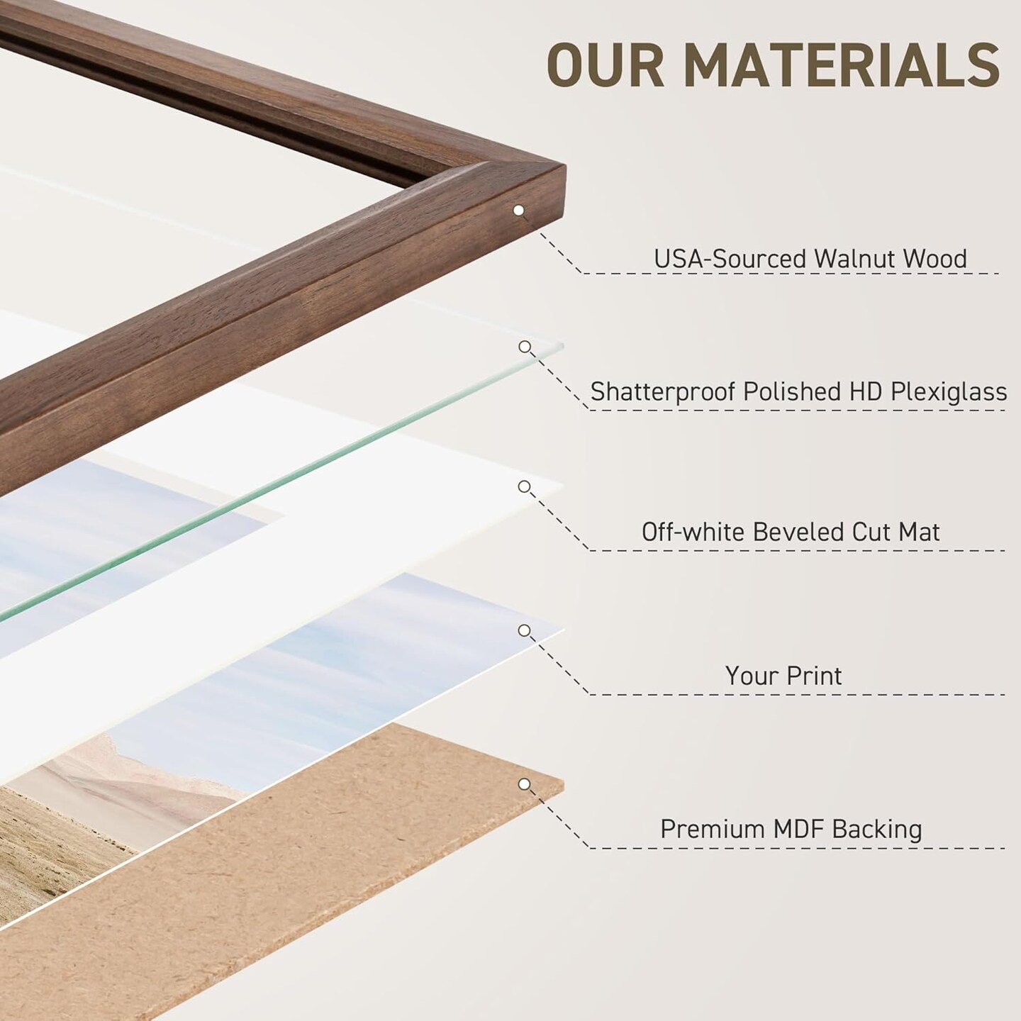 8x10 Picture Frame Set of 4 Natural Solid Walnut Photo Frames with 5x7 Removable Mat