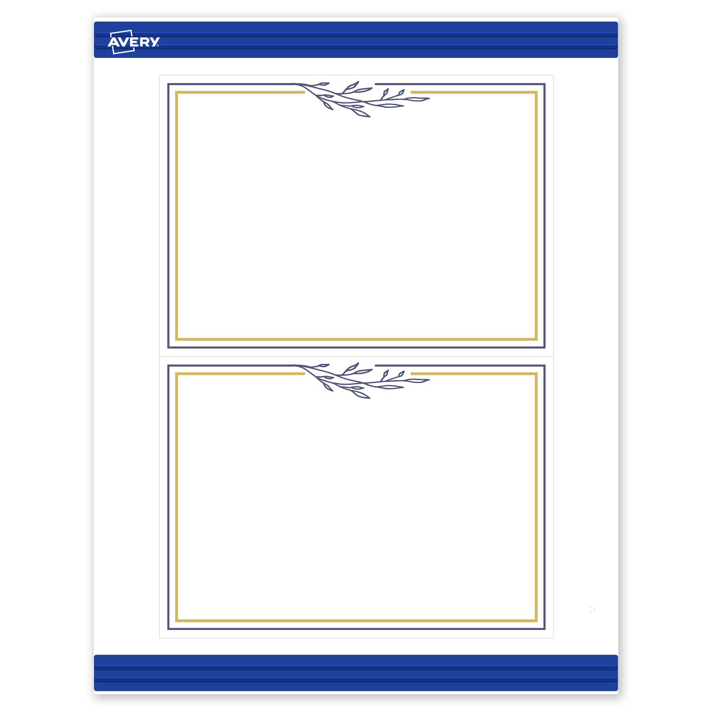 Avery Printable Rectangle Invitation Cards, Gold &#x26; Navy Border with Florals, 5&#x22; x 7&#x22;, Matte White Rectangle Invitation Cards, Laser/Inkjet, 20ct, Great for Invitation Cards