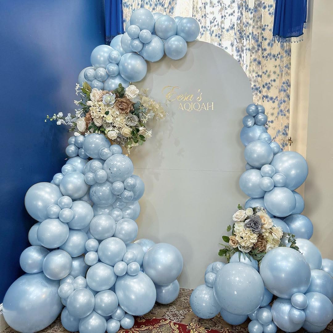 Pearl Blue Balloons Double Stuffed Baby Light Blue Balloon Garland Different Sizes 18/12/5in Thick Latex Pastel Balloon Arch Kit for Birthday Baby Bridal Shower Wedding Party Decorations