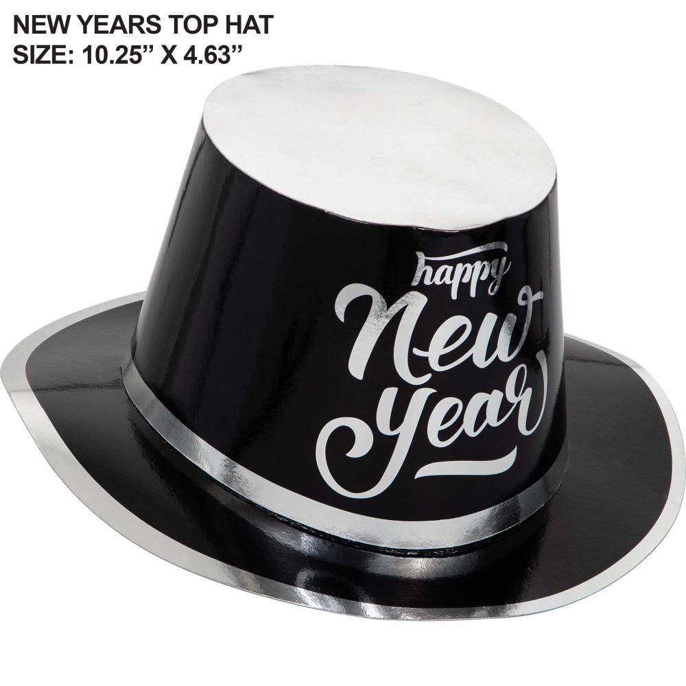 12 pc Bulk New Year&#x27;s Black and Silver Top Hat