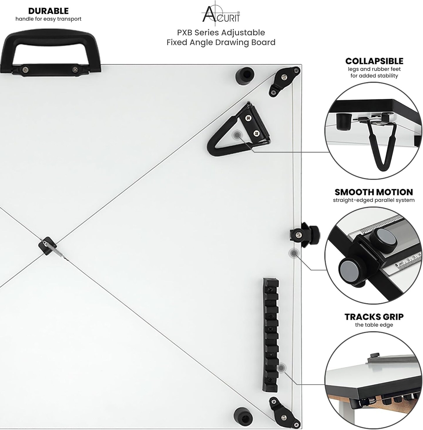 Drawing Board for Artists and Designers - Portable Workspace for Drawing, Sketching, Drafting, Painting - Fixed Angled Laminated Surface with Ruler and Parallel Motion Bar