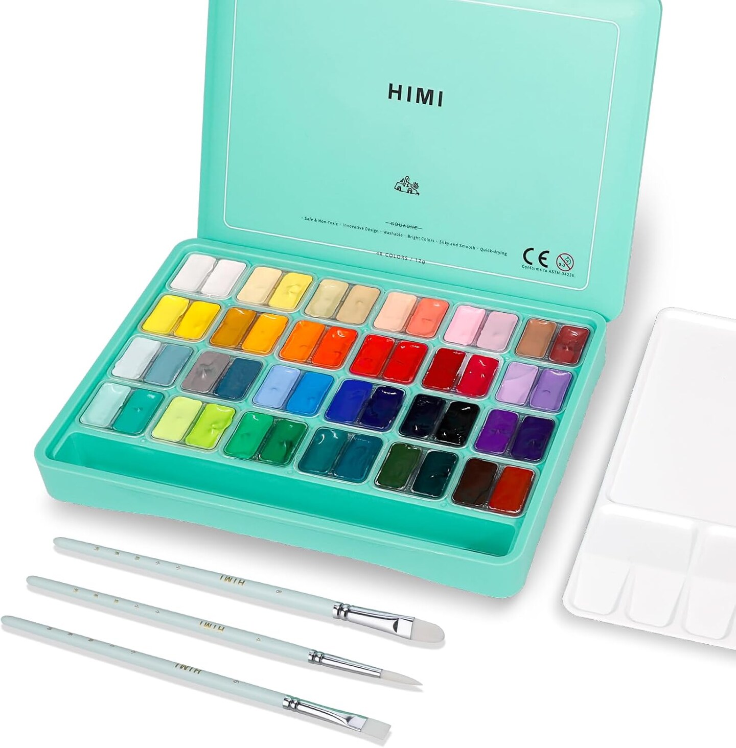 Gouache Paint Set, 48 Colors x 0.4oz, Twin Cup Jelly Design, bouns 3 Brushes &#x26; a Palette, Non-Toxic, Opaque Guache Paint for Canvas and Watercolor Paper - Perfect for Beginners, Students, Artists