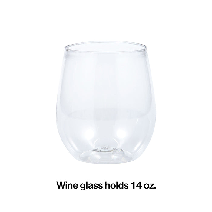 24 pc Bulk Clear 14 oz Plastic Stemless Wine Glasses