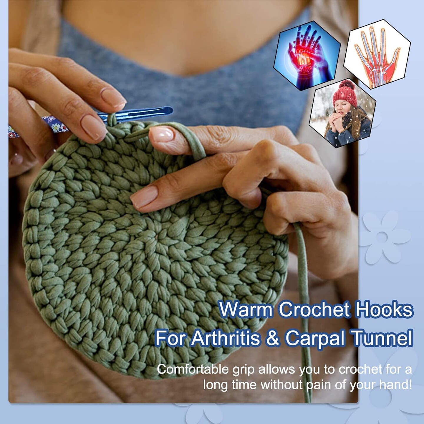 Large Size Warm Crochet Hooks for Crocheter, 6.5mm to 10mm Crochet Kit Crochet Hook Set Art Aluminum Soft Grip Crochet Needles for Crocheting, Comfort Knitting Hook Knitting & Crochet Supplies