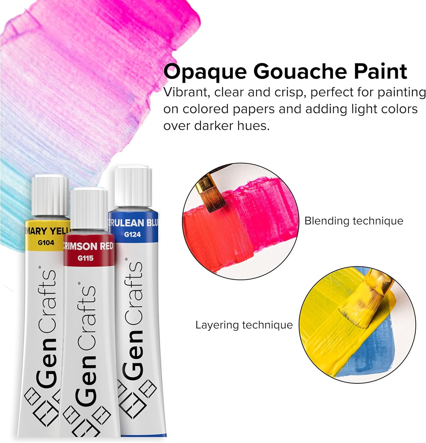 Gouache Paint 50 Colors 12 ml/ 0.406 oz. - Quality Non Toxic Pigment Paints for Canvas, Fabric, Crafts, and More